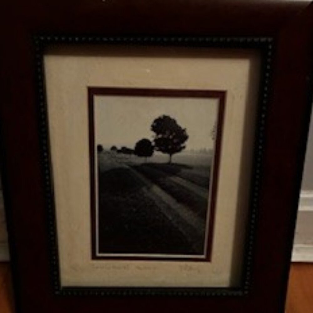 Black and White Photograph of Country Road in Vermont. 11 1/4" X 8 1/4" Framed